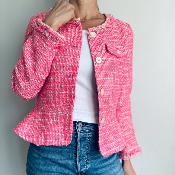 J. Crew Jackets & Blazers - J. Crew • Peplum Tweed Bright Pink Blazer Jacket